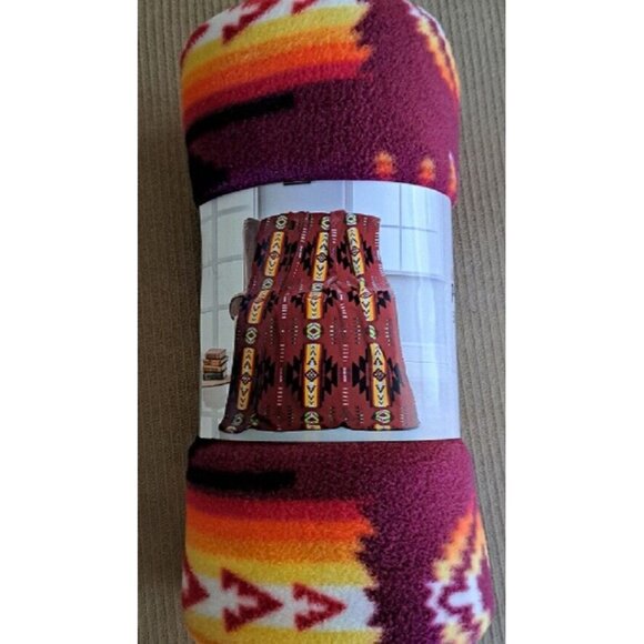 New Burgundy Red 50x60 Southwest Aztec Fleece Throw Gift Blanket Reversible SOFT - Picture 2 of 2